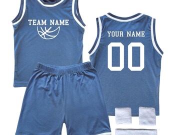 Personalized Sleeveless Basketball Sport Jersey with Matching Shorts for Toddlers-Team Graphic Front-Name and Number Back, Outfit Set