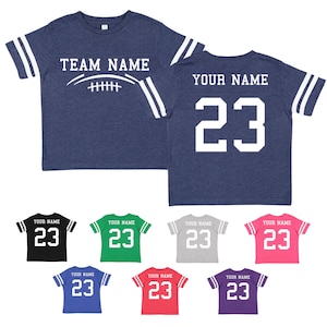 Custom Team Football Sport Cotton Jersey Tee- Toddler and Child Personalized with Name and Number-FRONT and BACK- Game Day