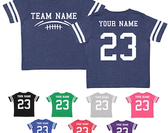 Custom Team Football Sport Cotton Jersey Tee- Toddler and Child Personalized with Name and Number-FRONT and BACK- Game Day