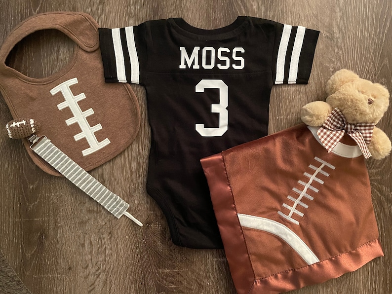 Custom Cotton Football Sport Jersey Baby Bodysuit Personalized with Name & Number-BACK Only Baby Gift, Sports Gift, Game Day image 2