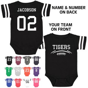 Custom Team Football Sport Cotton Jersey Bodysuit- Personalized with Name, Number & Team Name - Game Day