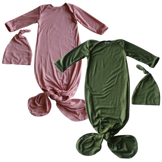 knotted baby gown and hat