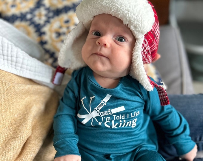 I'm Told I Like® Skiing Long Sleeve Silky Baby Romper for Boys and Girls- Gender Neutral,Baby Shower, newborn gift, first outfit, sports