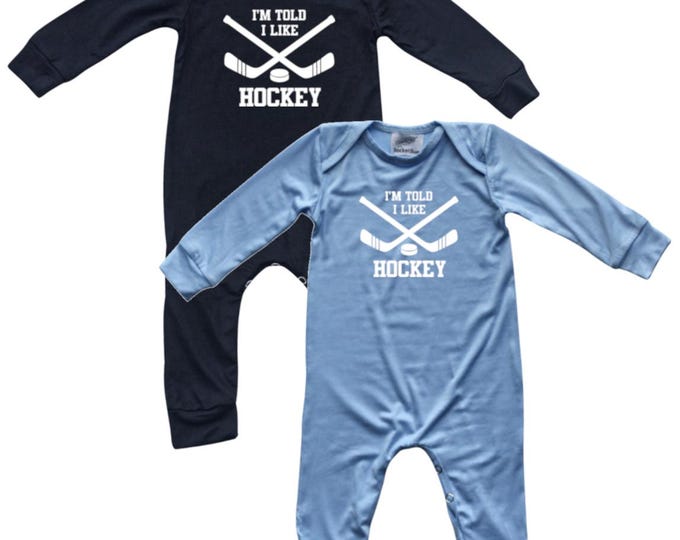 I'm Told I Like® Hockey Long Sleeve Silky Baby Romper for Boys and Girls- Gender Neutral, Baby Shower, newborn gift, first outfit, sports