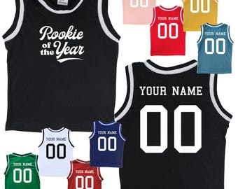 Personalized Sleeveless Basketball Sport Jersey Tee for Toddlers-Customized with Name & Number-BACK and Rookie of the Year Graphic-FRONT