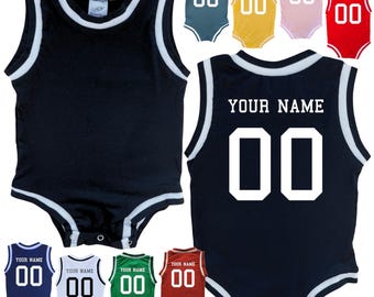 Personalized Sleeveless Basketball Sport Jersey Bodysuit for Babies-Customized with Name & Number-BACK, Blank-FRONT, Sports Gift, Birthday