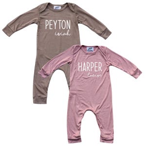Personalized First + Middle Name  (Modern Cursive) Silky Baby Long Sleeve Romper- Gender Neutral,Baby Shower, newborn gift, first outfit