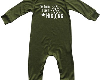 I'm Told I Like Hiking Long Sleeve Soft Baby Romper for Boys and Girls- Outdoors, Mountains, Newborn Gift