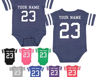 Custom Cotton Football Sport Jersey Baby Bodysuit Personalized with Name and Number (Front & Back)-Baby Gift, Sports Gift, Game Day