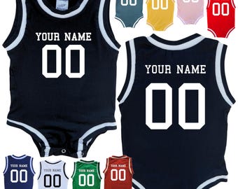 Personalized Sleeveless Basketball Sport Jersey for Babies-Customized with Name & Number-FRONT and BACK- Baby Gift, Sports Gift, Birthday