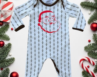 Vintage Santa Christmas Baby Romper- Retro Red, Black, & White Holiday Outfit for Boys and Girls