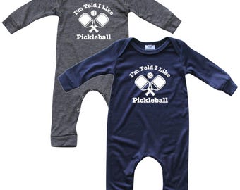 I'm Told I Like® Pickleball Long Sleeve Silky Baby Romper for Boys and Girls- Gender Neutral,Baby Shower, newborn gift, first outfit, sports