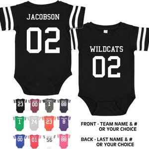 Custom Cotton Football Sport Jersey Baby Bodysuit Personalized with Name and Number (Front & Back)-Baby Gift, Sports Gift, Game Day