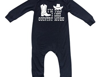 I'm Told I Like Country Music Long Sleeve Soft Baby Romper for Boys and Girls- Jumpsuit, Newborn Gift