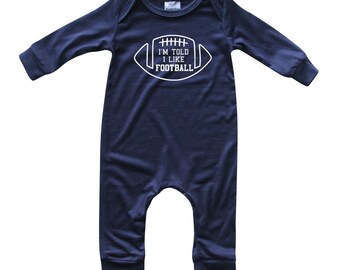 I'm Told I Like Football Long Sleeve Soft Baby Romper for Boys and Girls- Sunday Funday, Newborn Gift, Jumpsuit, Game Day