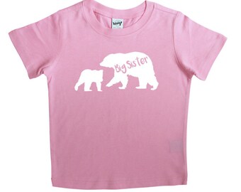 Big Sister with Little Bear T-shirt-Gray, Pink, Gift for Big Sister, Sibling, Baby Gift, Family Shirt, Sibling Shirts, Matching shirts