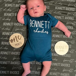 Personalized First Middle Name Silky Baby Romper Shorts Modern Cursive Custom Newborn Gift, Going Home Outfit for Boys or Girls, Shower image 2