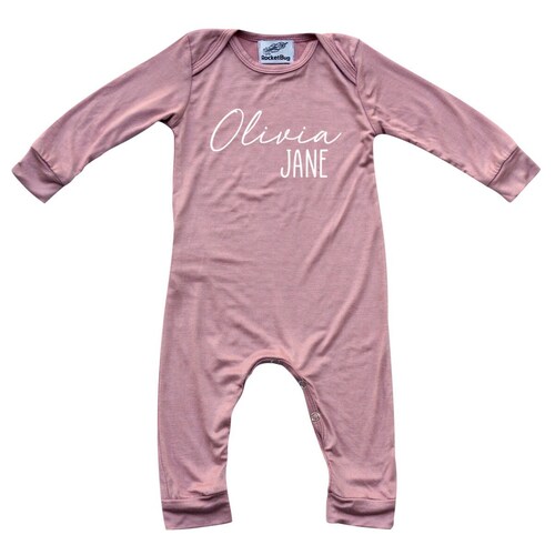Personalized First+Middle Name Silky Baby Long Sleeve Romper (+Hat or Headband) - Gender Neutral, Baby Shower, newborn gift