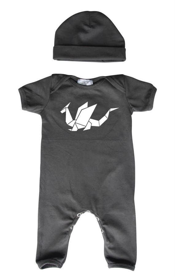 Rocket Bug Origami Dragon Baby Romper With Matching Headband//Hat
