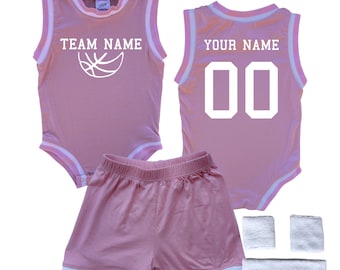 Personalized Sleeveless Basketball Sport Jersey with Matching Shorts for Babies-TEAM name on front, NAME and NUMBER on back