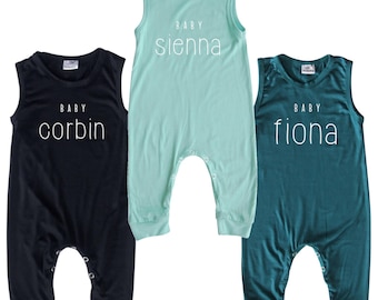 Sleeveless Personalized 'Baby Simple Mod' Romper Gender Neutral Baby Shower, newborn gift, first outfit