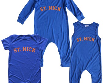 Royal Blue & Orange St Nicks Baby and Toddler Romper - NY Basketball Fashion Graphic T-Shirt