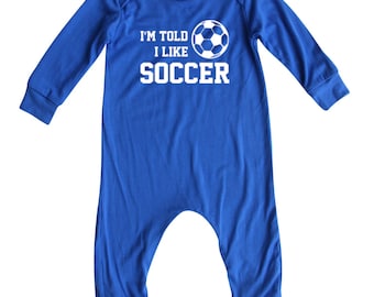 I'm Told I Like® Soccer Long Sleeve Soft Baby Romper for Boys and Girls- Sports, Newborn Gift, Jumpsuit, Unisex