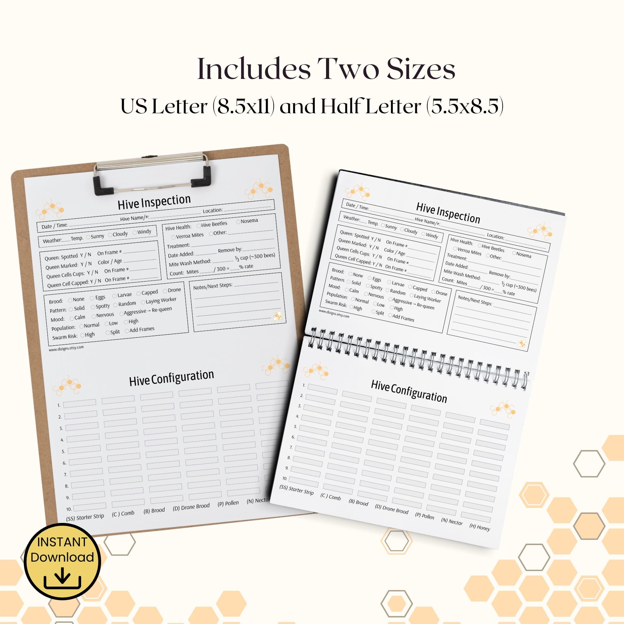 Beekeeping Hive Inspection Sheets Printable PDF – Apiary Record Logbook ...