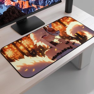 Kitsune Dance Desk Mat, Kawaii Desk Mat, Lofi Desk Mat, Aesthetic Mouse Pad, Fox Desk Mat, Anime Desk Mat, Kitsune Desk Mat, Gaming Mousepad
