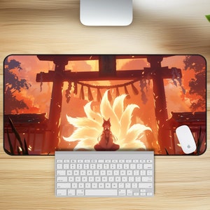 Nine Tails Desk Mat, Aesthetic Desk Mat, Kawaii Desk Mat, Kitsune Desk Mat, Anime Mouse Pad, Lofi Desk Mat, Gaming Mouse Pad, Gift for Gamer