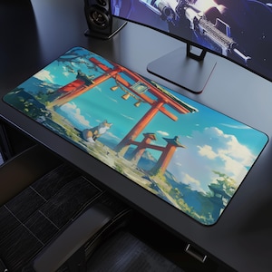 Guardian Fox Desk Mat, Aesthetic Desk Mat, Anime Mouse Pad, Kawaii Desk Mat, Desk Mat Japanese, Desk Mat Japan, Gaming Mousepad