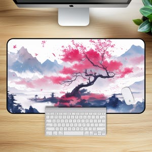 Tranquil Cherry Blossom Desk Mat - Aesthetic Desk Mat, Nature Non Slip Mouse Pad, Cherry Blossom Gaming Mouse Pad, Japan Desk Mat