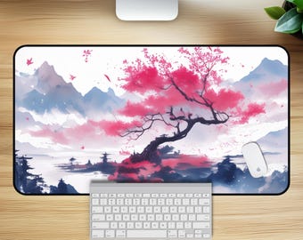 Cherry Blossom Desk Mat – Japanese Watercolor Mousepad
