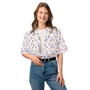 4th of July Ice Cream Sandwich Button Down Shirt | Patriotic Summer Shirt | USA Holiday Party Shirt | Unisex All-Over Print