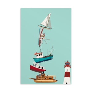 Cartes postales empilées de bateaux – Lot de 5
