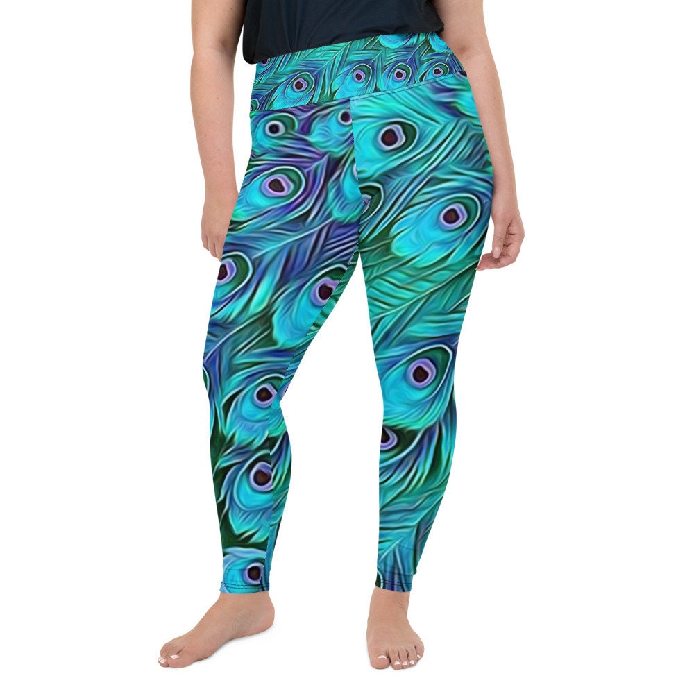 Blue Green Peacock Plus Size Leggings 