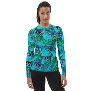 Blue Green Peacock Women&#39;s Rash Guard