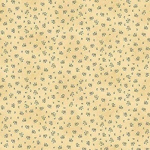 May include: A beige background with a repeating pattern of black stylized floral designs.