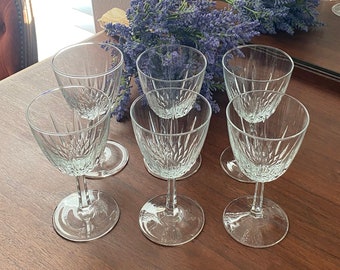 Nice Set of Six Large Crystal Sherry or Wine Glasses, Clear, Starburst, Sunburst, Flared, Wide Mouth, Stemmed, Wedding, Bridal, Celebration