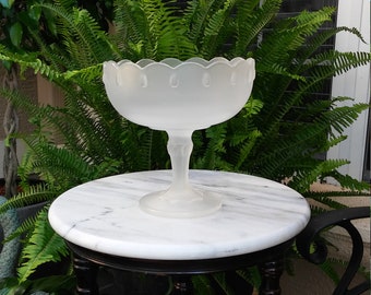 Paris Chic French Champagne Colored Satin Glass Compote, Pedestal, Frosted Glass, Boudoir, Teardrop, Tea Party, Vintage, Elegant, White