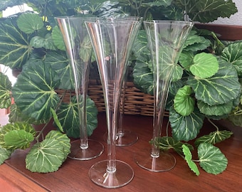 Set of Four Gorgeous Minimalist Clear Crystal Champagne Flutes, Hollow Stem, Tall, Stemware, Wedding, Bridal, Toasting, Gift, Celebration