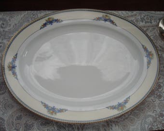 Very Large Noritake Sorrento Serving Platter, Plate, Cream, Blue, Orange, Dinner Platter, Rimmed, Oval, Floral