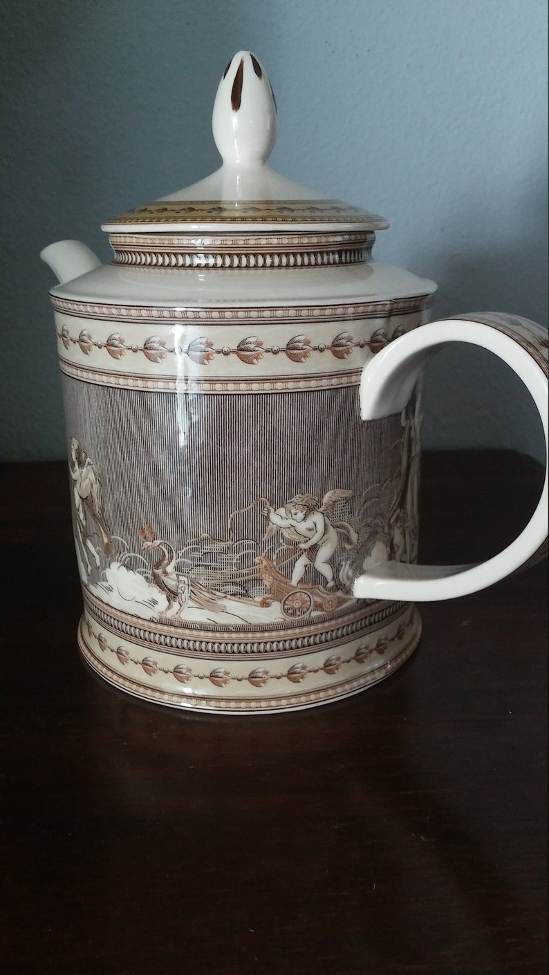 Sable Brown Greek Porcelain Treasures Striking 1950s Teapot Angels Hand