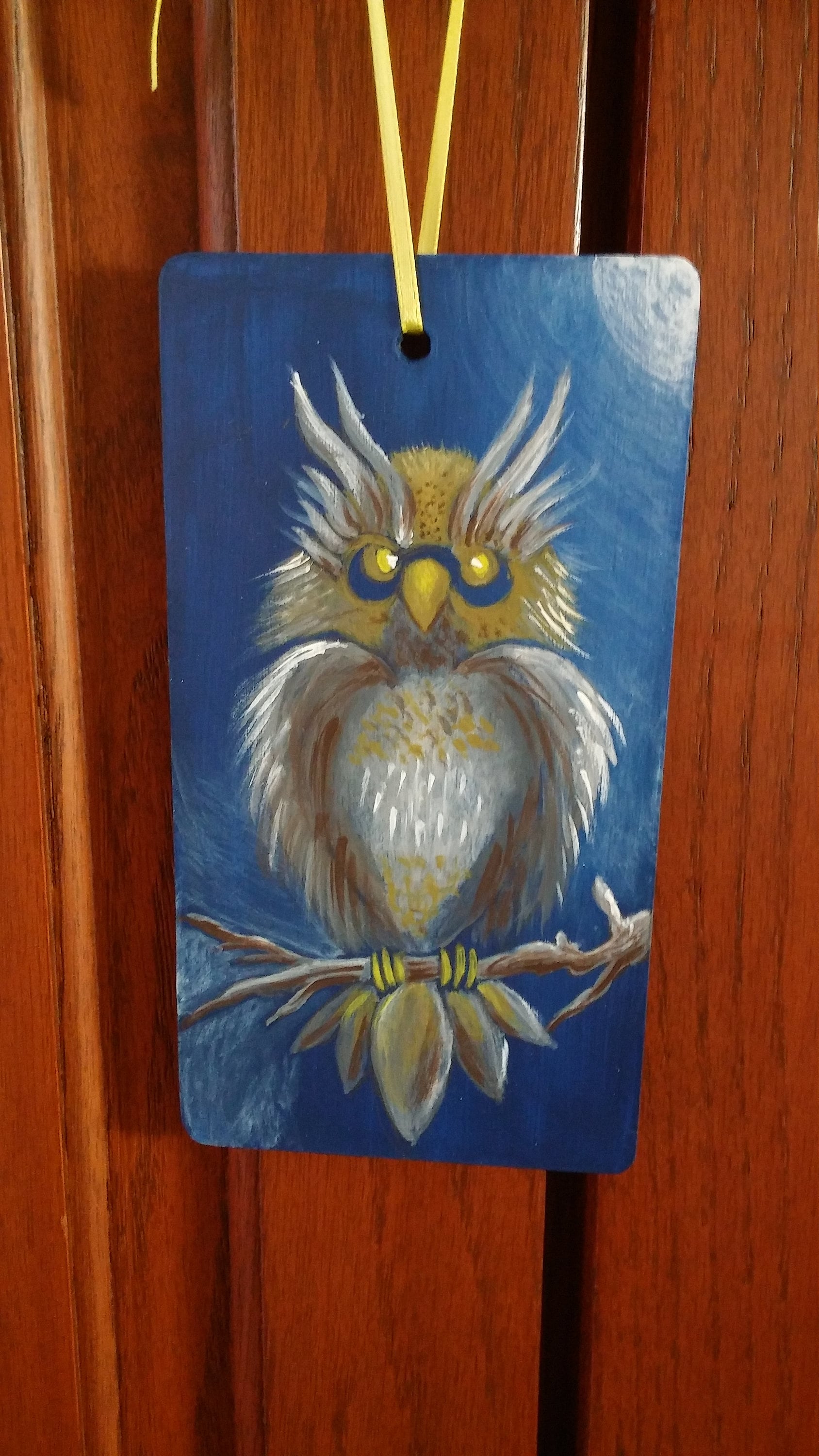 Handpainted Owl Acrylic Painting, Miniature Art, Ornament, Rectangle, Gothic, Spooky, Fall Decor, Gr