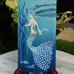 Das Chamäleon, Meerjungfrau Großes Ornament, handbemalt, StrandDekor, Sommer, Miniaturmalerei, Staffelei, Unterwasser, Ozean, Meer, Fisch, Acryl