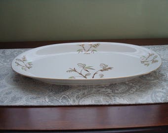 Edelstein Bavaria Germany Platter, Bamboo Pattern, Oval Platter, Large Platter, Green, White, Serving Platter