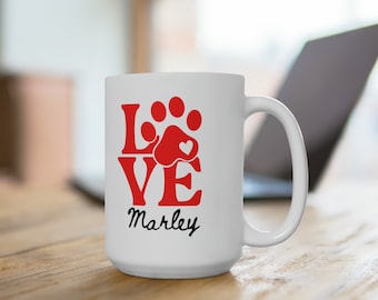 Personalized Customized Pet Dog Coffee Cup Paw Print Ceramic Mug 15oz