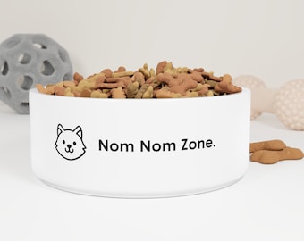 Cat Bowl: Nom Nom Zone Cat White Feeding Food Dish