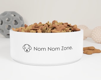 Dog Bowl: Nom Nom Zone Pup White Feeding Food Dish Bowl Dog Gift