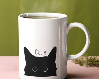 Personalized Customized Black Cat Meow Coffee Cup Ceramic Mug 15oz